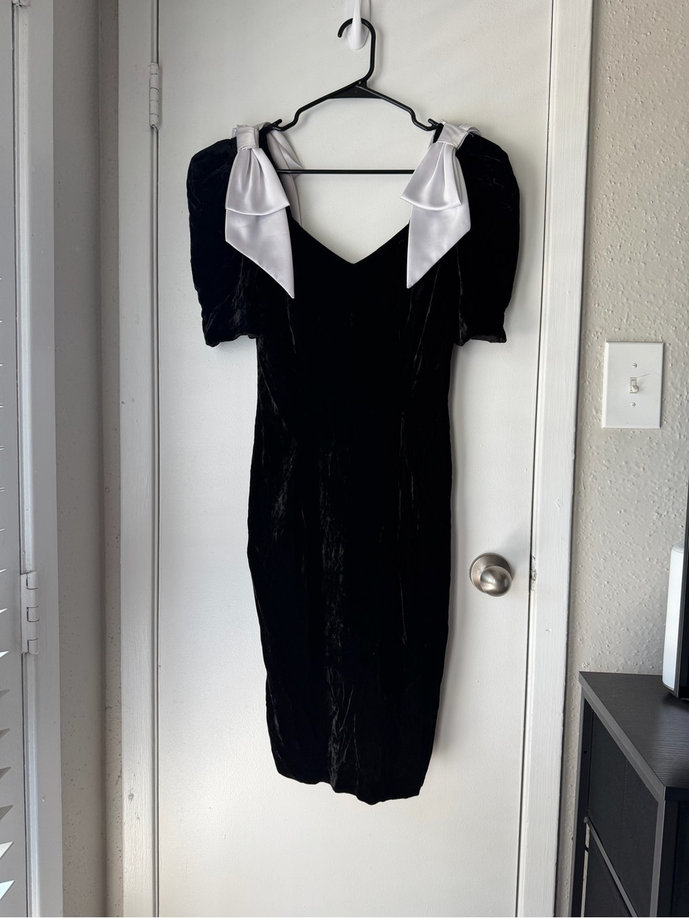 Black Velvet Bow-Shoulder Dress - Women